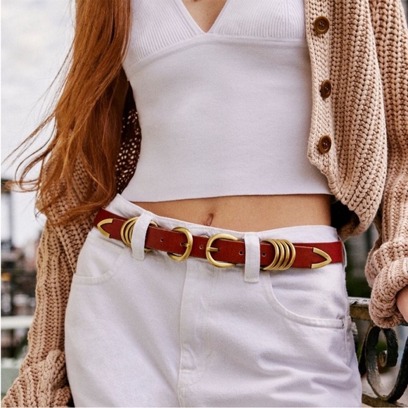 Free People East Meets West Double Buckle Leather Fashion Belt - Picture 4 of 5